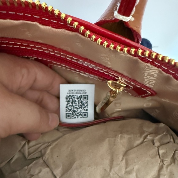 Arcadia Glossy Red and Tan Satchel - Picture 5 of 8